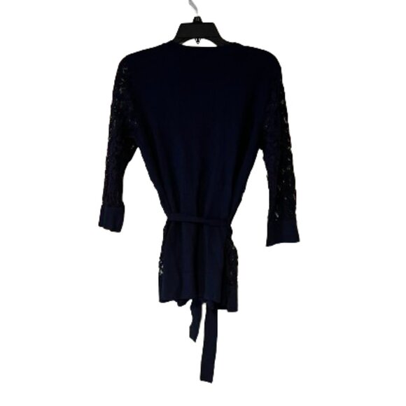New York & Co Navy Lace Cardigan with Tie Waist - Medium - Picture 2 of 5